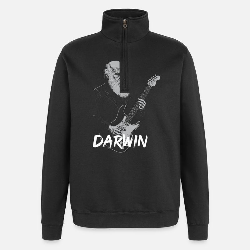 Darwin Playing Guitar Evolution - Quarter-Zip Sweatshirt - black