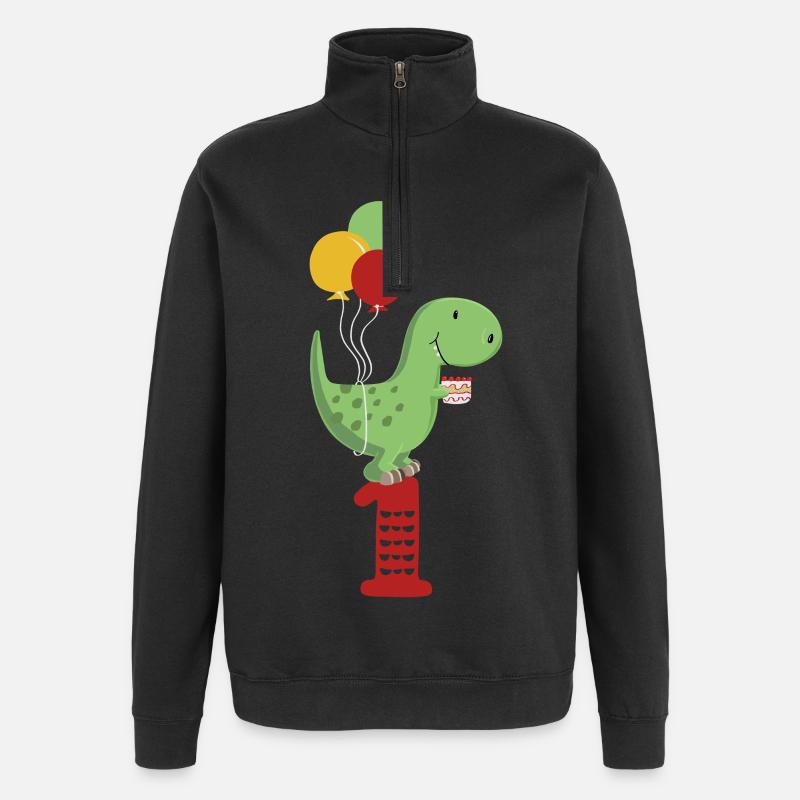 First Birthday Boy T Rex Dinosaur - Quarter-Zip Sweatshirt - black