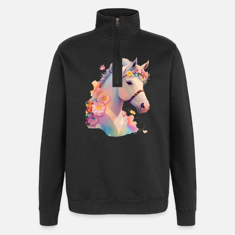 Cheval fleur - Sweat à zip 1/4 - noir
