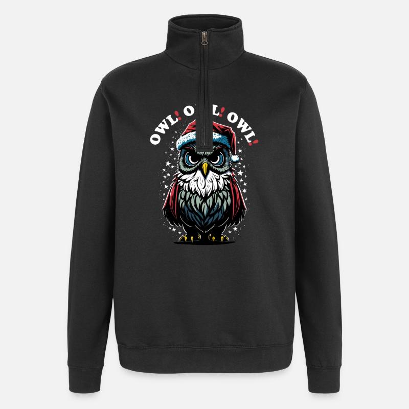 Weihnachtsmann Eule - Quarter-Zip-Sweatshirt - Schwarz