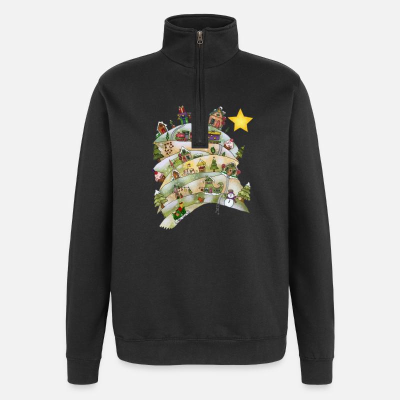 Weihnachtsdorf - Quarter-Zip-Sweatshirt - Schwarz