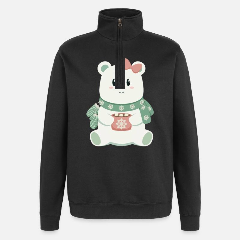 Eisbär mit Schleife - Quarter-Zip-Sweatshirt - Schwarz