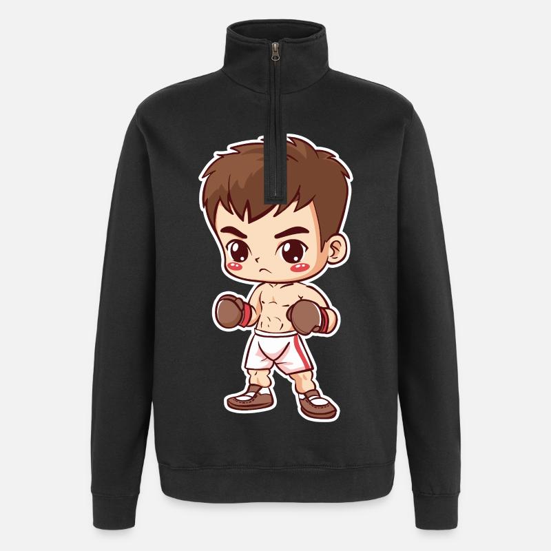 Kickboxer Boy Cartoon Style - Quarter-Zip Sweatshirt - black