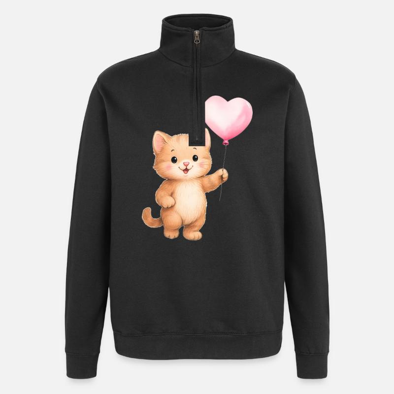 Chat Ballon Cœur - Sweat à zip 1/4 - noir