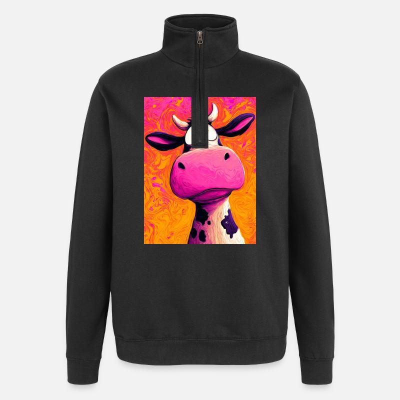 vache - Sweat à zip 1/4 - noir