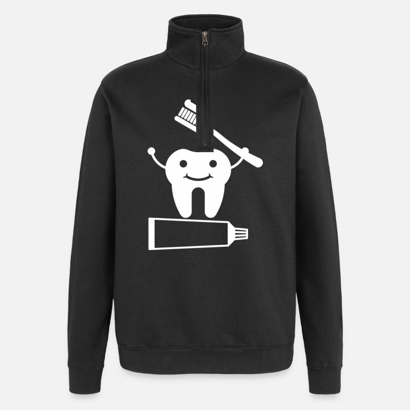 Tooth with toothbrush and toothpaste - Quarter-Zip Sweatshirt - black