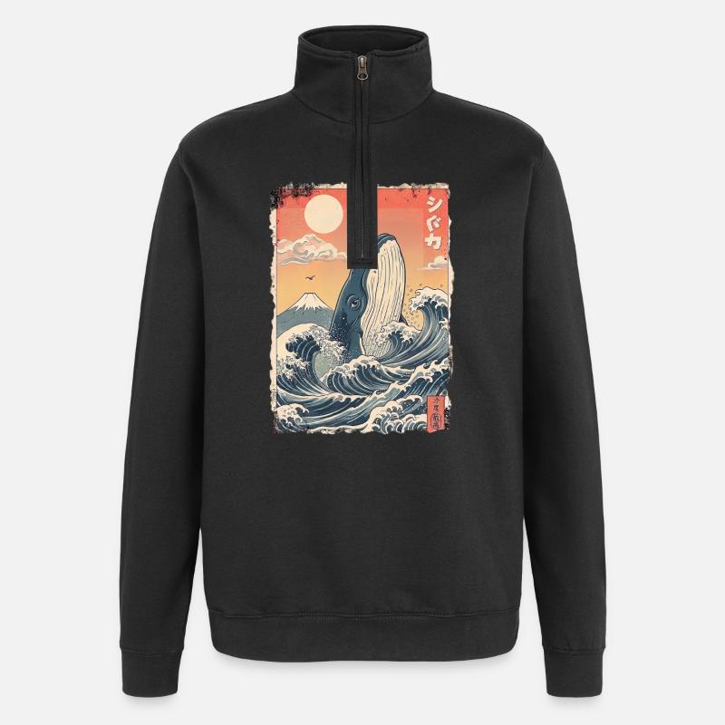 kawaii whale - Quarter-Zip Sweatshirt - black