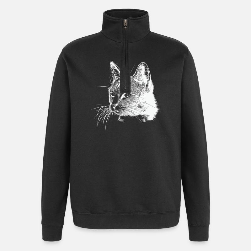 Cat head - White - Quarter-Zip Sweatshirt - black