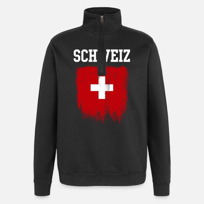 Schweizer Flaggen-Pinselstrichwappen - Quarter-Zip-Sweatshirt - Schwarz