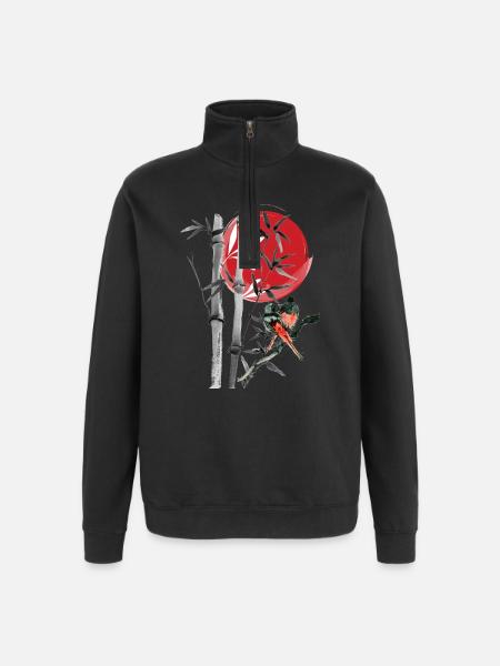 Bamboo row in the red moon - Quarter-Zip Sweatshirt - black
