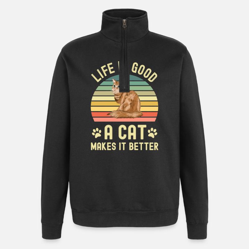 Katze Katzen - Quarter-Zip-Sweatshirt - Schwarz