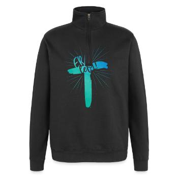 Er lebt - Quarter-Zip-Sweatshirt - Schwarz - Vorne - AI Model Female 172 light (172cm) & AI Model Male 178 dark (178cm)
