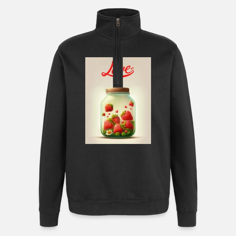 Strawberries in a love jar - Quarter-Zip Sweatshirt - black