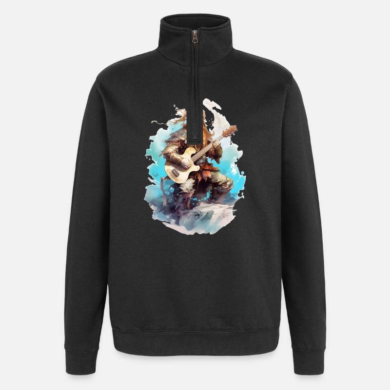 Viking Guitar Rocker Musicien Guitariste - Sweat à zip 1/4 - noir