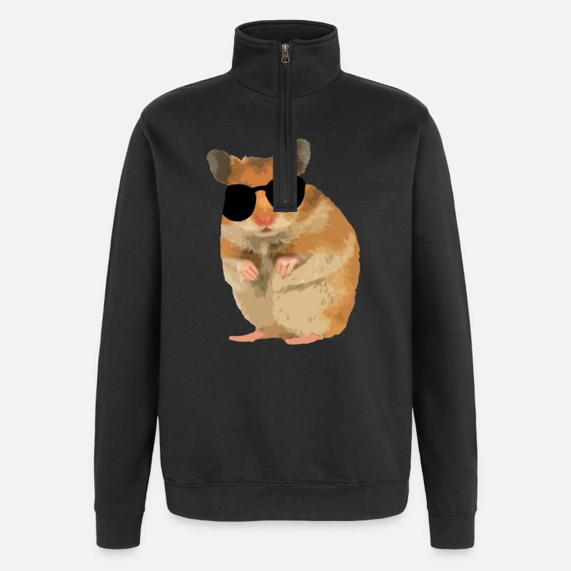 Hamster Menno mit Sonnebrille cool - Quarter-Zip-Sweatshirt - Schwarz