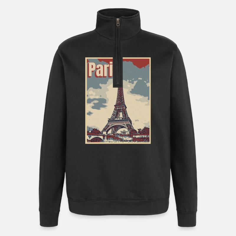 Paris Ville de l’amour - Sweat à zip 1/4 - noir