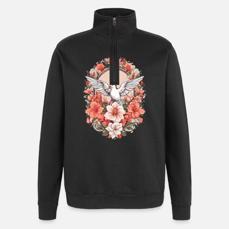 Signe de paix avec colombe - Sweat à zip 1/4 - noir