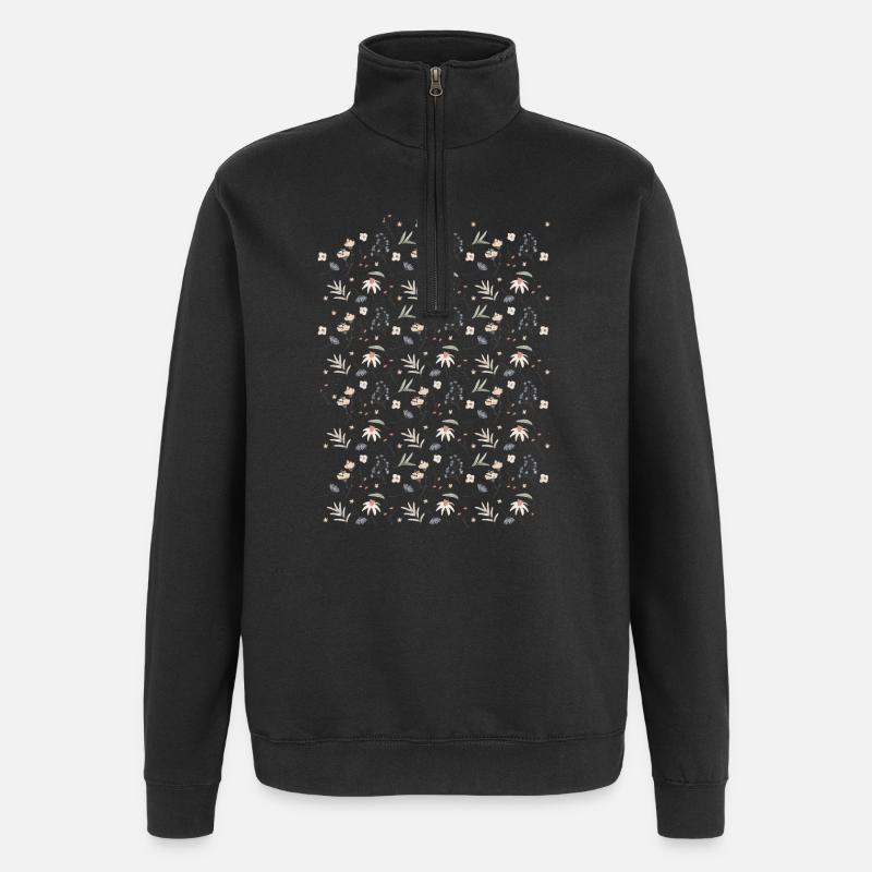 Pastellfarbenes Blumenmuster - Quarter-Zip-Sweatshirt - Schwarz