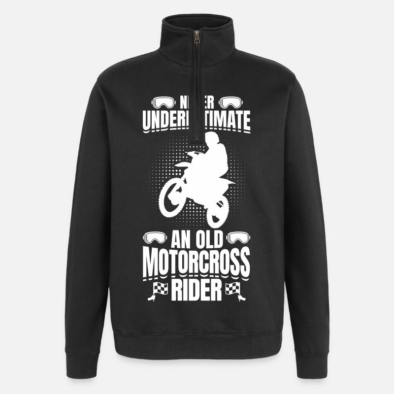 Never Underestimate Old Motocross Rider - Quarter-Zip Sweatshirt - black