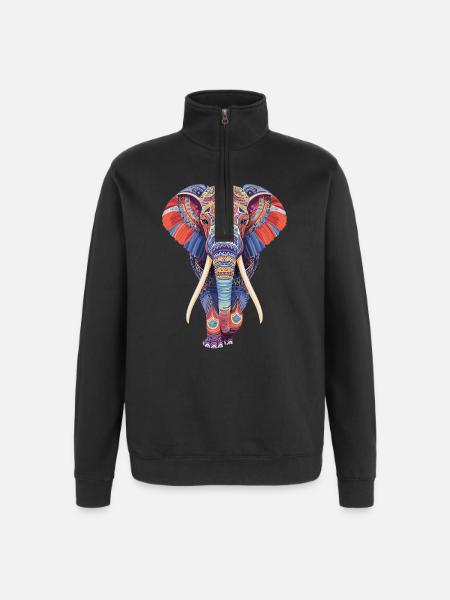 Elephant mandala walking frontally in colorful look - Quarter-Zip Sweatshirt - black