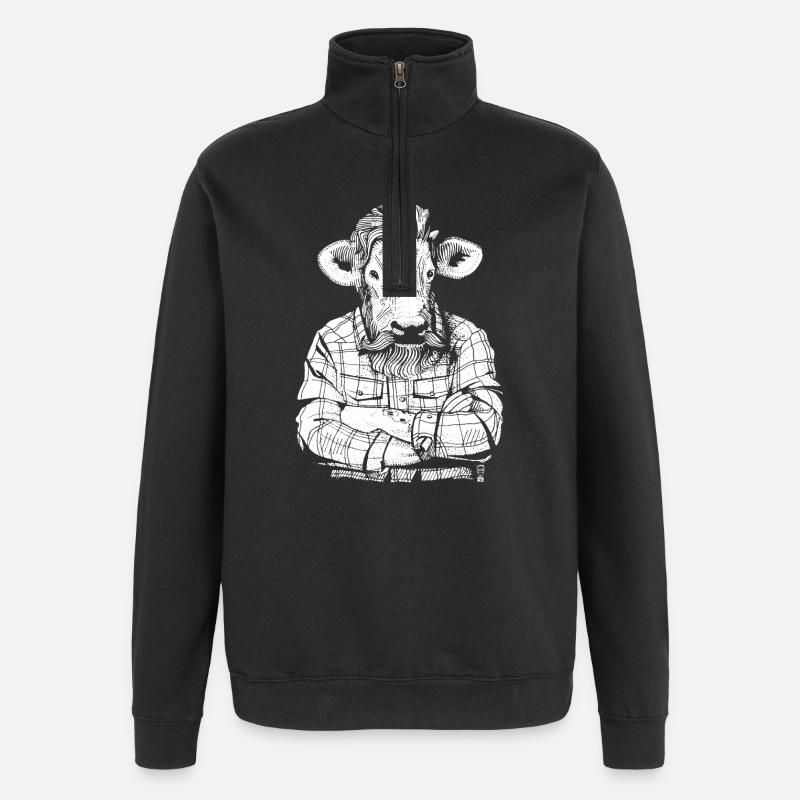Mister Boeuf (version blanche) - Sweat à zip 1/4 - noir