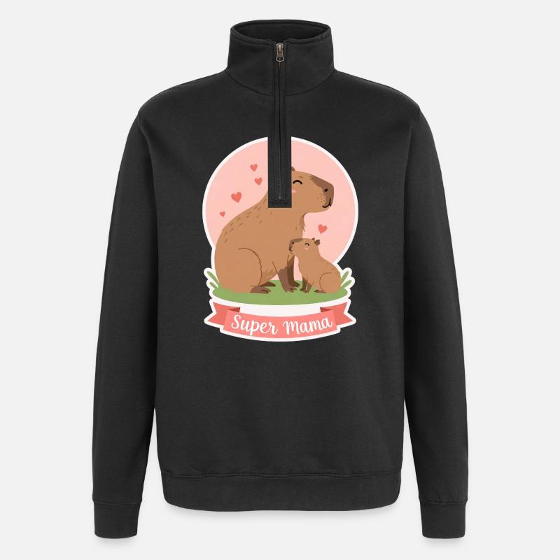 Mère Kapibara - Sweat à zip 1/4 - noir