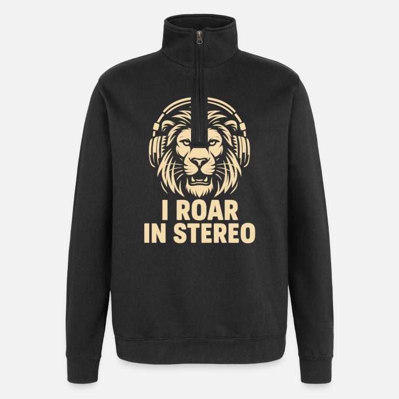 Tête de lion avec écouteurs - Sweat à zip 1/4 - noir