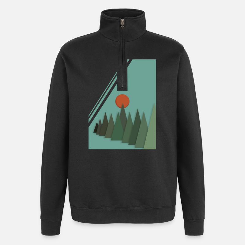 Abstrakte Berglandschaft mit roter Sonne - Quarter-Zip-Sweatshirt - Schwarz
