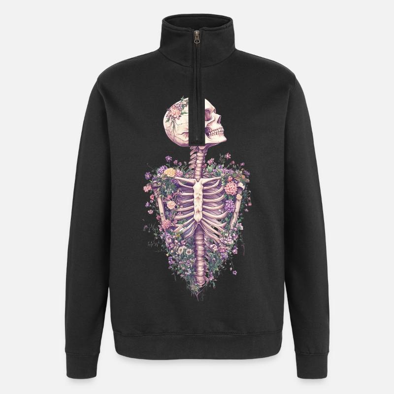 Cage thoracique florale - Sweat à zip 1/4 - noir