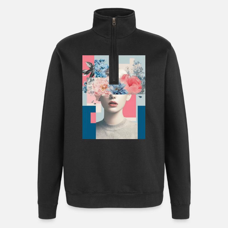 Abstrakte florale Weiblichkeit - Quarter-Zip-Sweatshirt - Schwarz