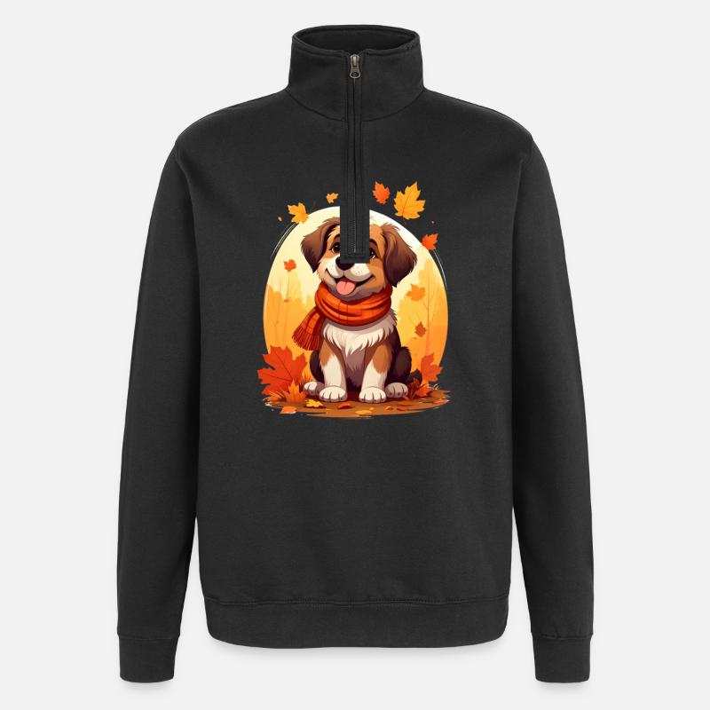 Hund im Herbst - Quarter-Zip-Sweatshirt - Schwarz