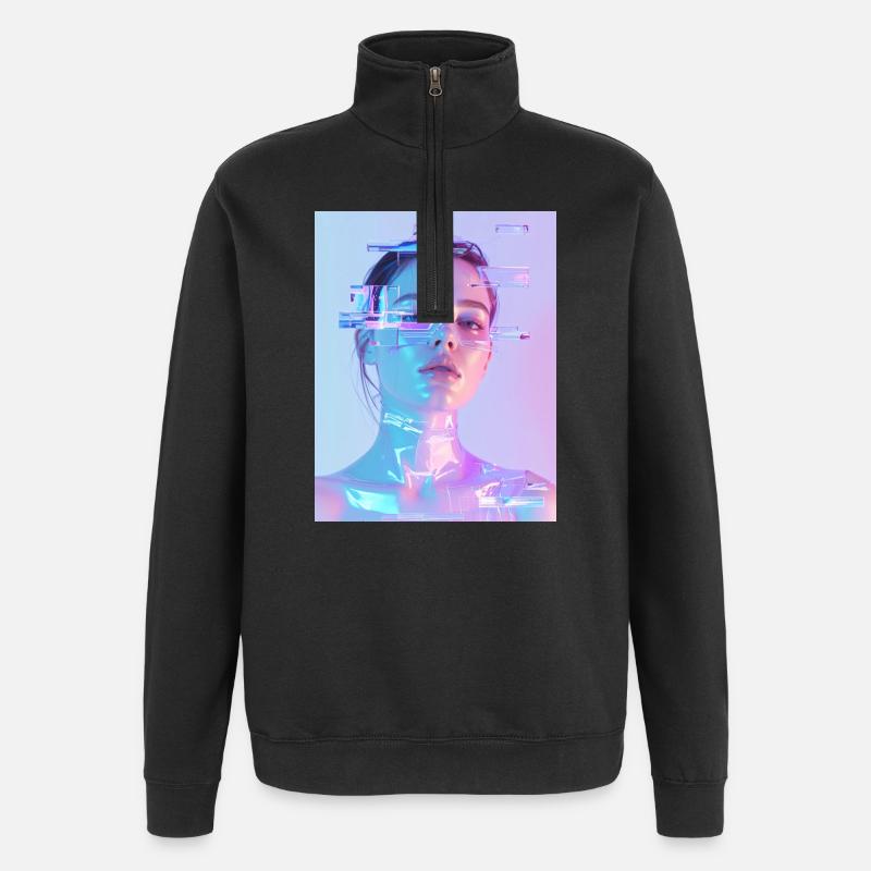 Irisierende Glitch Frau - Quarter-Zip-Sweatshirt - Schwarz