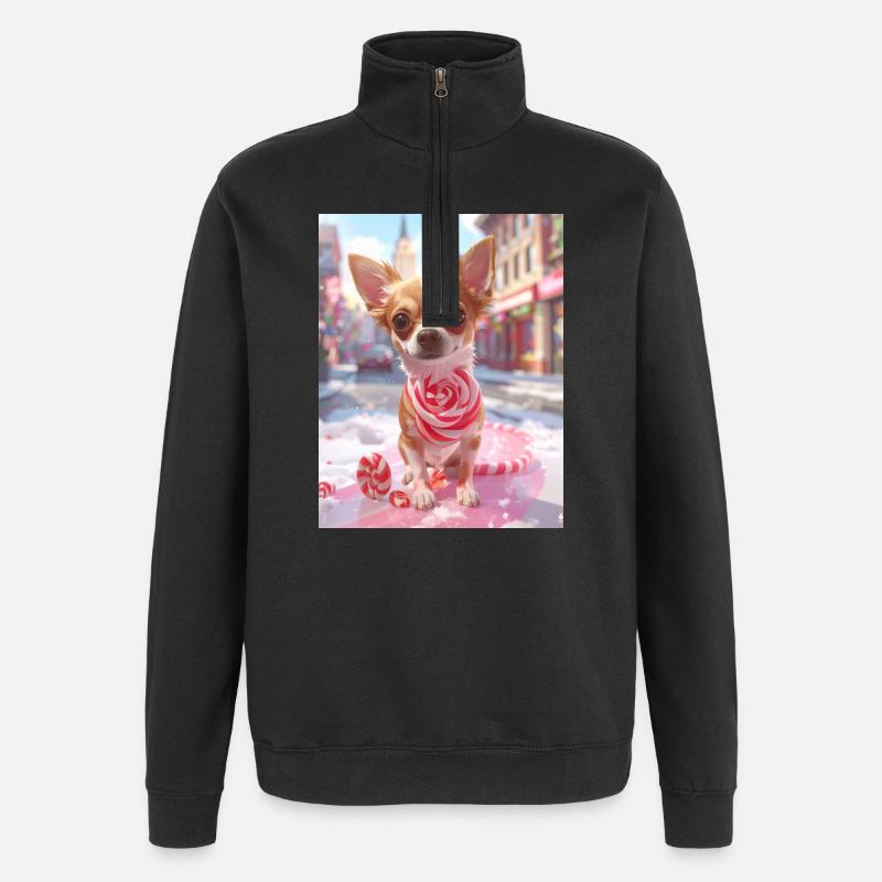 Candy Pup with Candy Cane - Quarter-Zip Sweatshirt - black