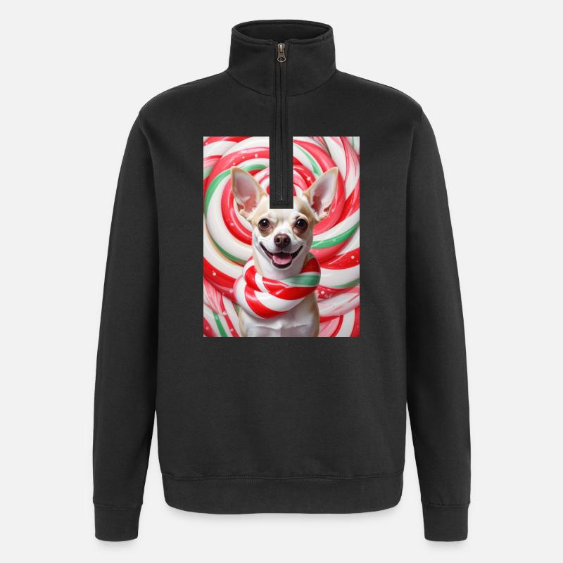 Candy Dog in Peppermix Background - Quarter-Zip Sweatshirt - black