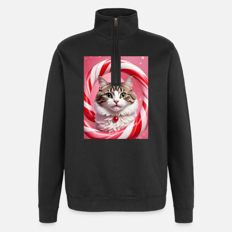 Christmas Cat in Candy Ring Design - Quarter-Zip Sweatshirt - black