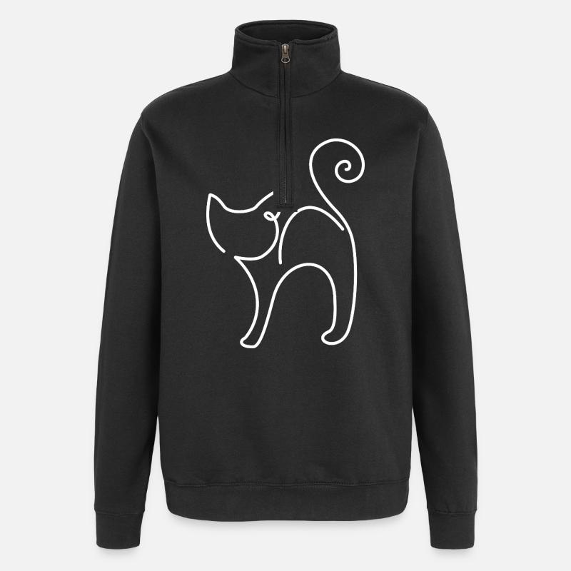 Side Cat Sketch – Elegant Animal Motif - Quarter-Zip Sweatshirt - black
