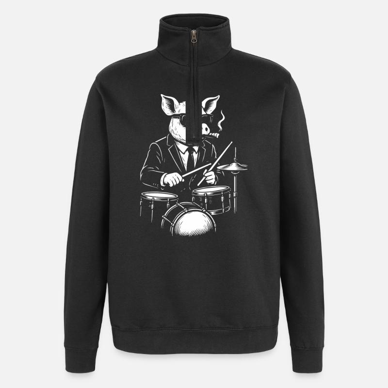 Jazz Pig Drummer in Suit - Quarter-Zip Sweatshirt - black