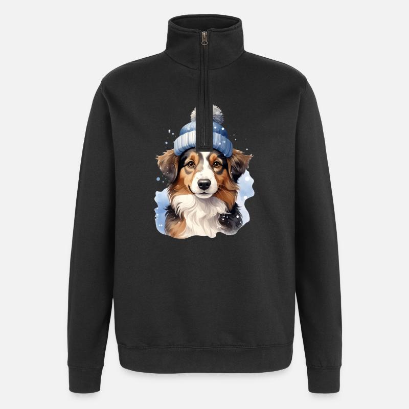 Ein Hund im Winter im Schnee - Quarter-Zip-Sweatshirt - Schwarz
