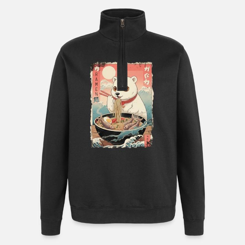 Kawaii Eisbär Ramen Anime - Quarter-Zip-Sweatshirt - Schwarz