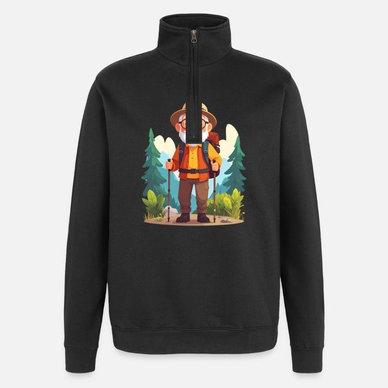 Glücklicher Opa auf Wanderung - Quarter-Zip-Sweatshirt - Schwarz