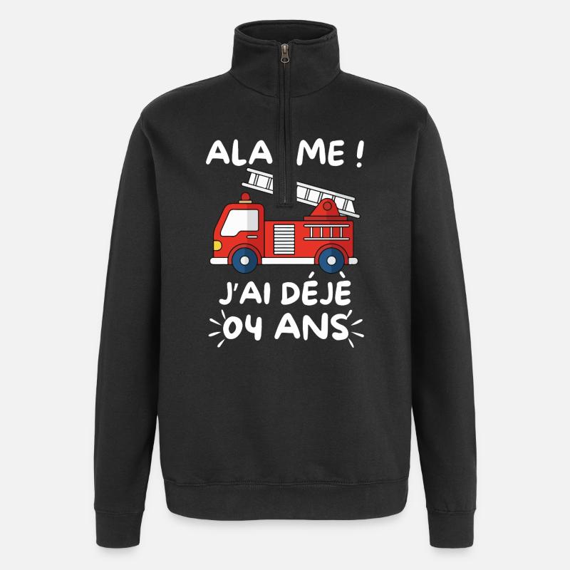 Camion Pompier 4 Ans Anniversaire - Sweat à zip 1/4 - noir