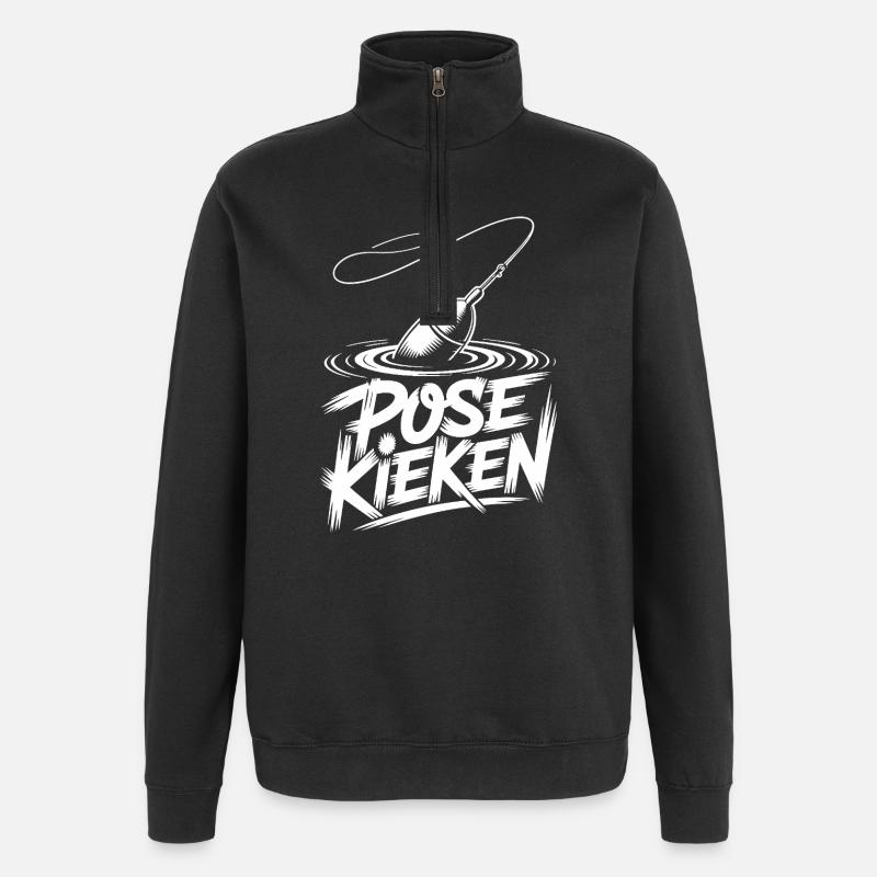 Pêche, Dicton, Pose - Sweat à zip 1/4 - noir