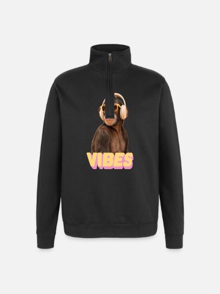 Cool Vibes Monkey with Headphones - Quarter-Zip Sweatshirt - black