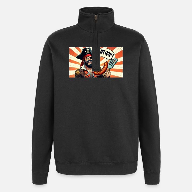 Pirat mit Wurstgrill - Quarter-Zip-Sweatshirt - Schwarz