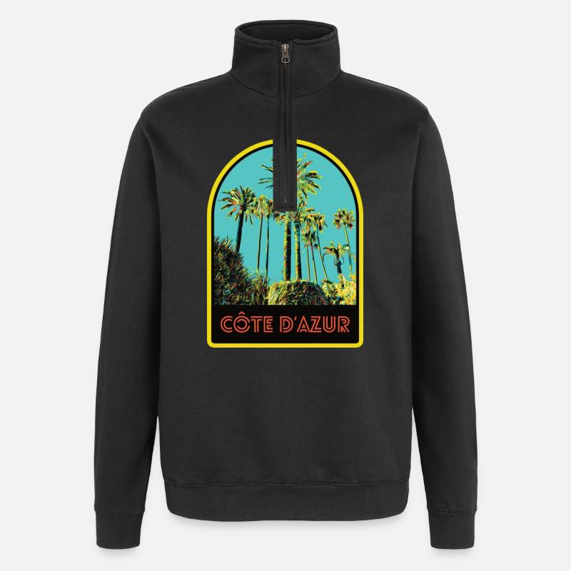 llustration palmiers emblématiques, Còte d'Azur - Sweat à zip 1/4 - noir
