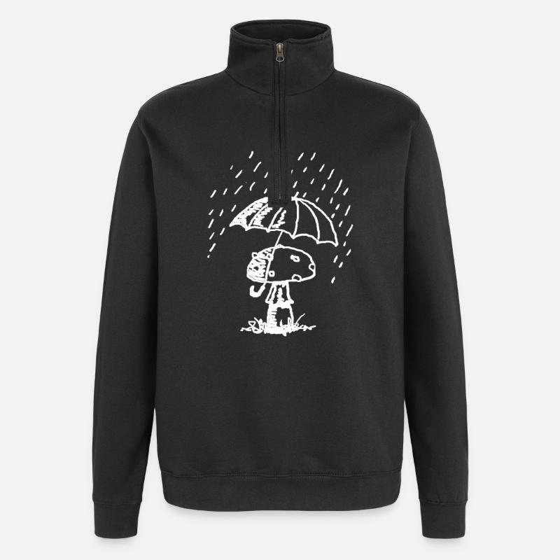 Pilze im Regen - Quarter-Zip-Sweatshirt - Schwarz