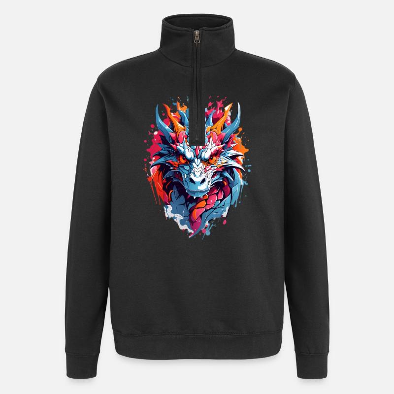 Coole Drache - Quarter-Zip-Sweatshirt - Schwarz