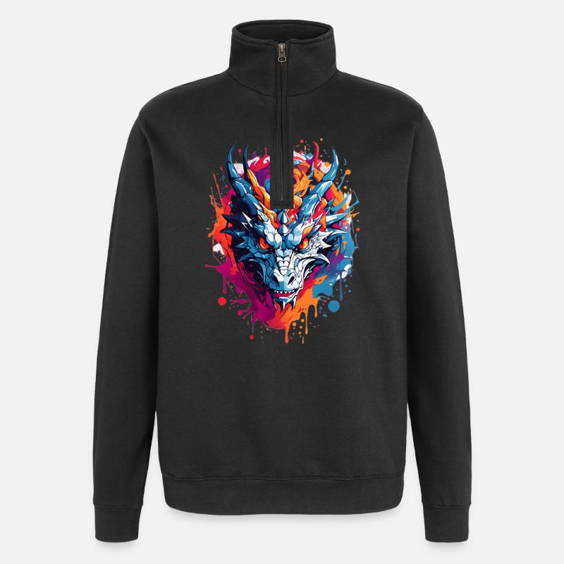 Coole Drache - Quarter-Zip-Sweatshirt - Schwarz