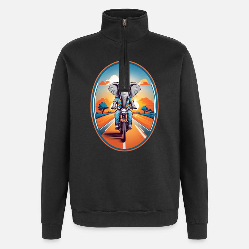 Elefant auf Motorrad - Quarter-Zip-Sweatshirt - Schwarz