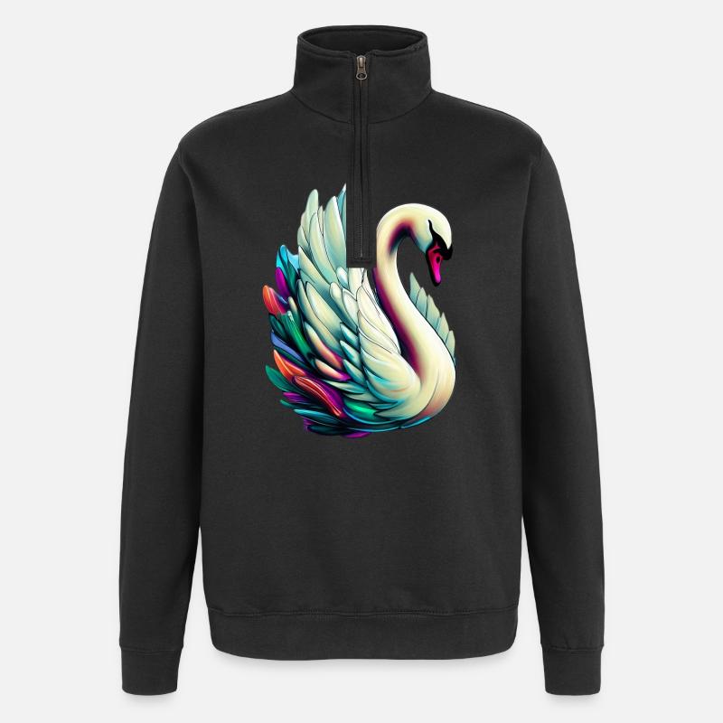 Schwan - Quarter-Zip-Sweatshirt - Schwarz